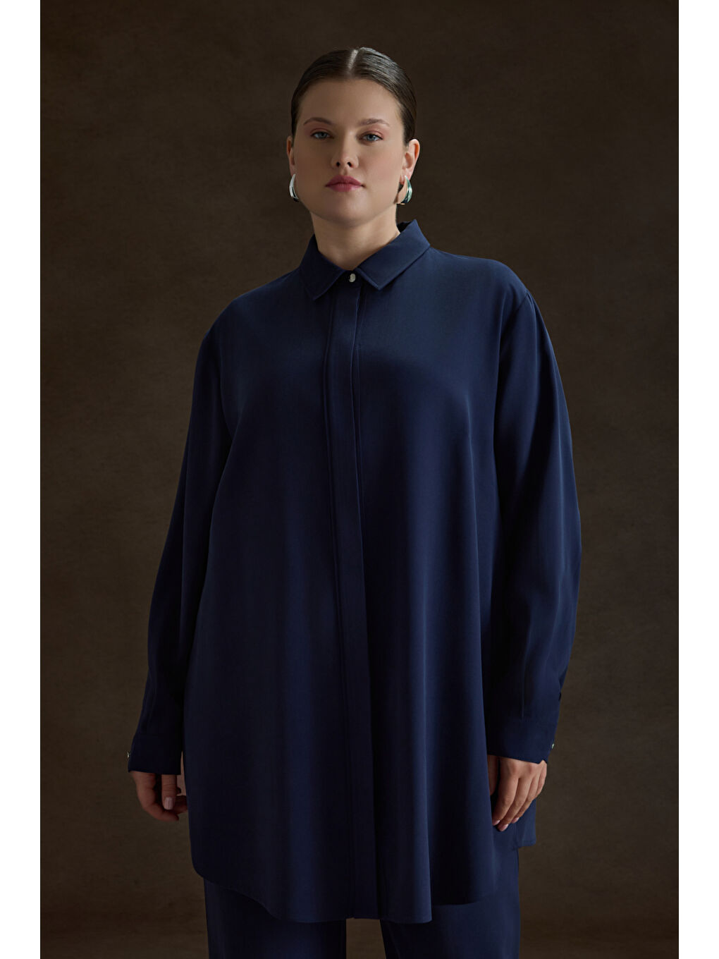 Lacivert Lyocell Tunik-1