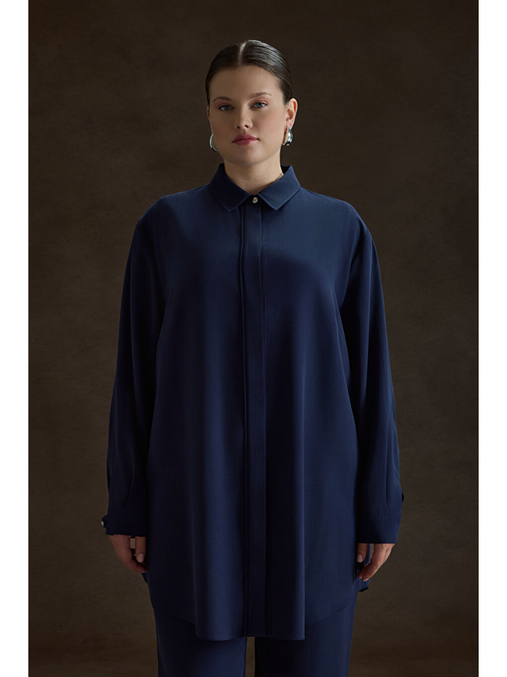 Lacivert Lyocell Tunik-2