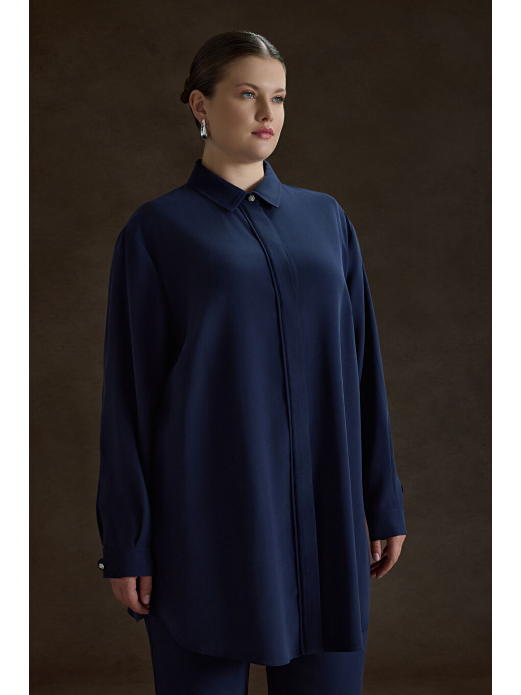 Lacivert Lyocell Tunik-3