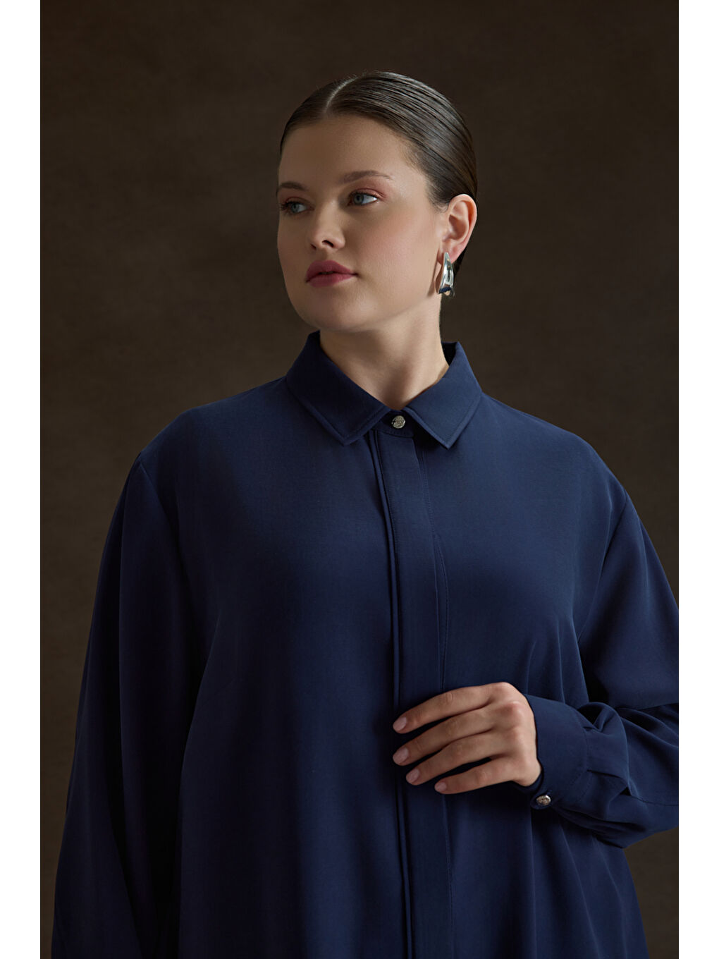 Lacivert Lyocell Tunik-4