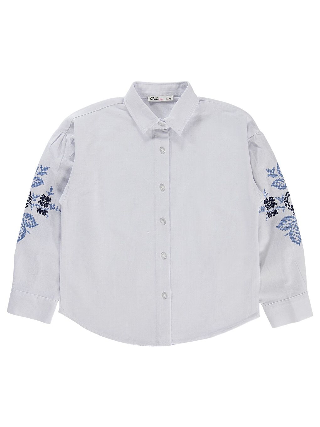 Girls Kanaviçe Nakış 10-13 Yaş Gömlek - Beyaz
