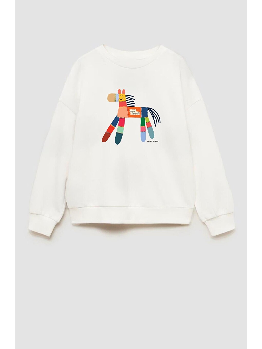 Ekru Unisex Çocuk Baskılı 3 İplik Kumaş Pamuklu Sweatshirt