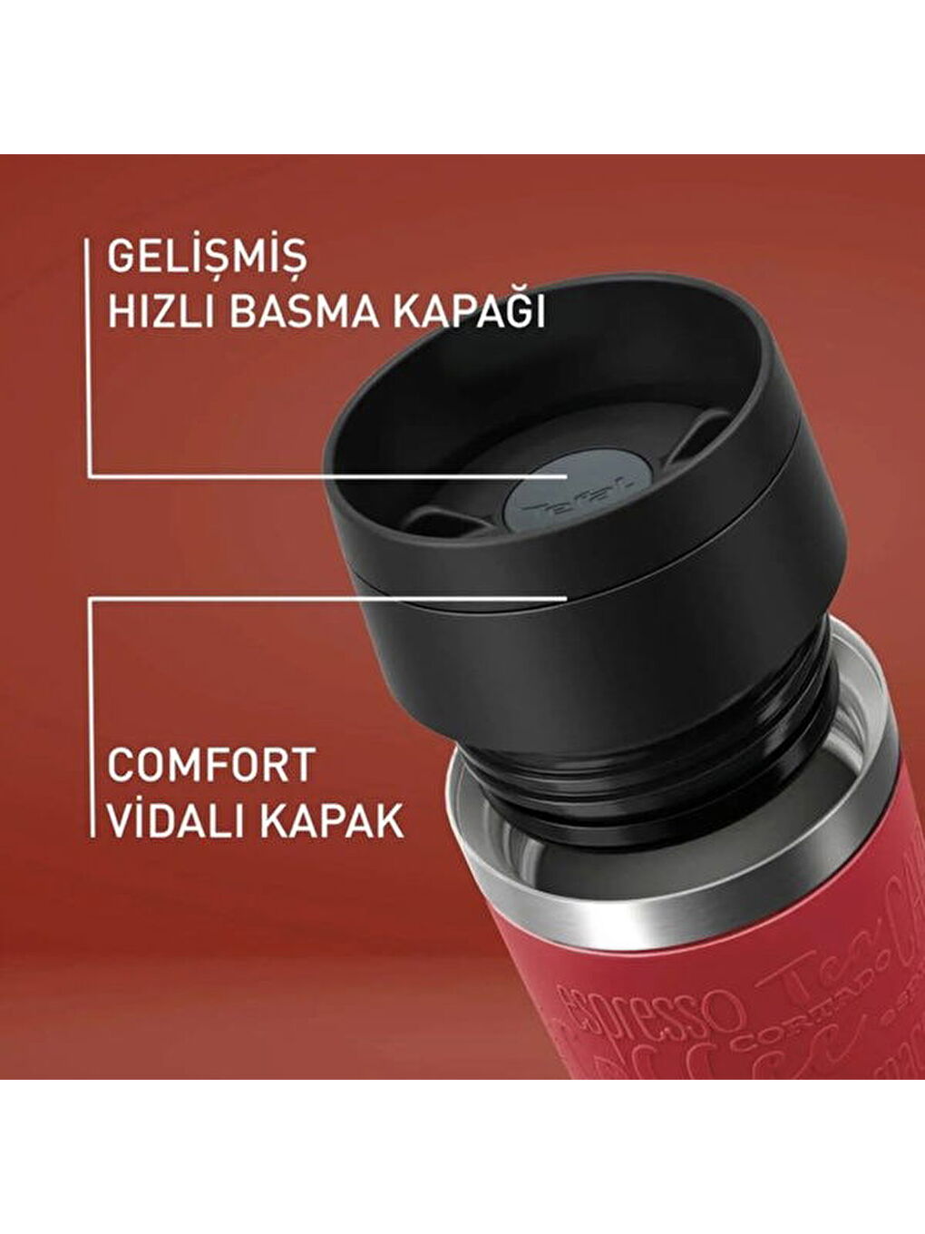 Travel Mug Termos - Kırmızı - 360 ml-3