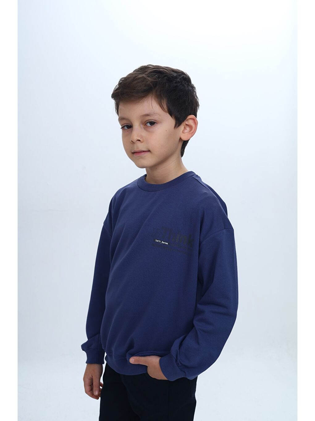 İndigo Erkek Çocuk Düşük Omuz Relax Fit Bisiklet Yaka Baskılı Sweatshirt-2