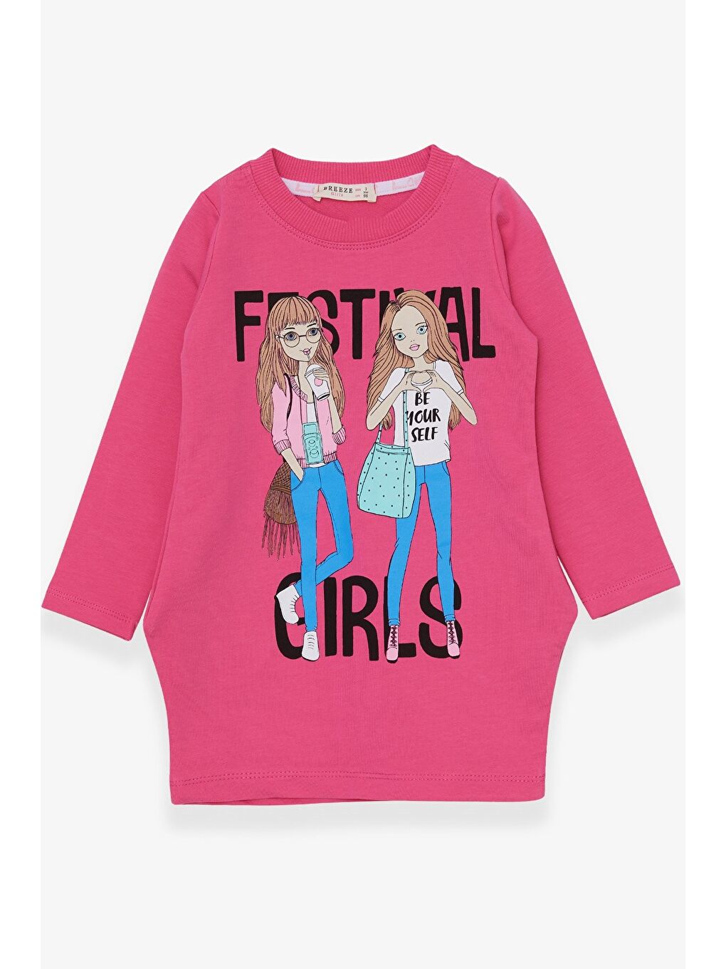 Kız Çocuk Tunik Baskılı Cepli Pembe (3 Yaş)