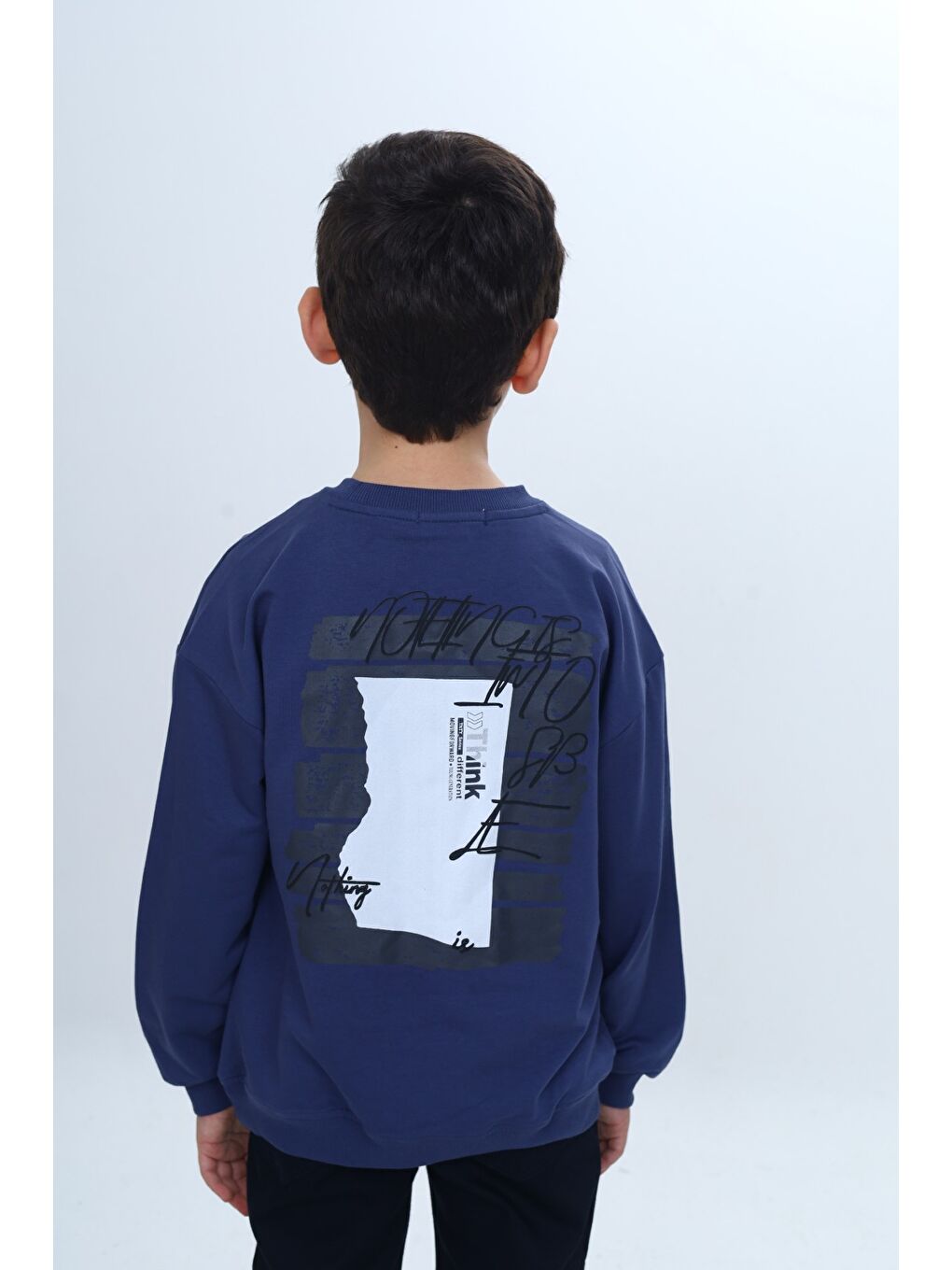 İndigo Erkek Çocuk Düşük Omuz Relax Fit Bisiklet Yaka Baskılı Sweatshirt-3