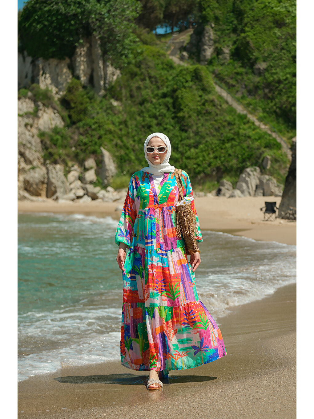 Kadın Karışık Desen Elbise Yeşil