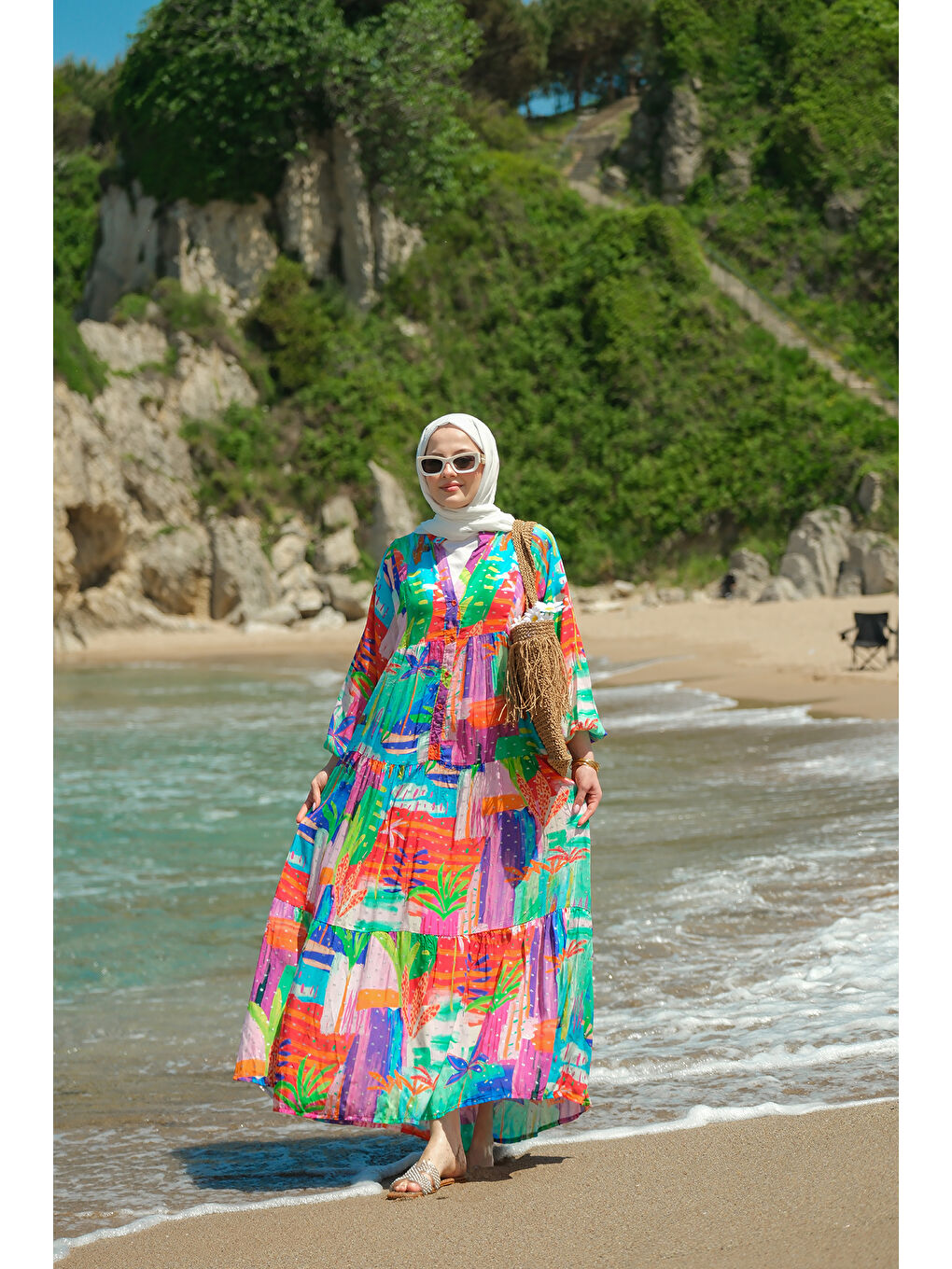 Kadın Karışık Desen Elbise Yeşil-1