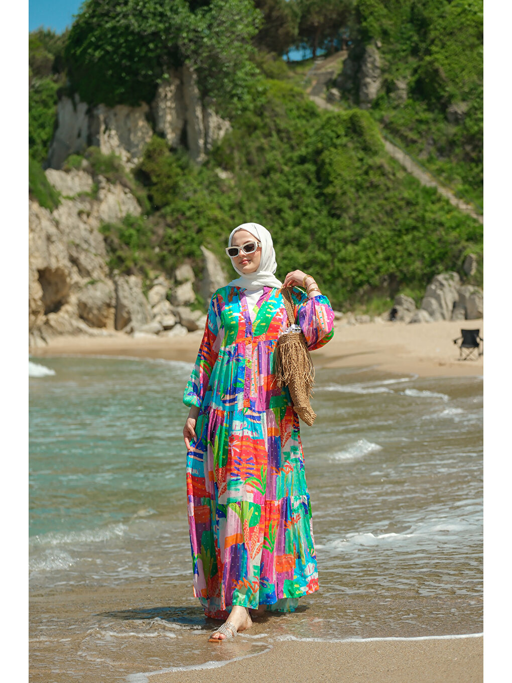 Kadın Karışık Desen Elbise Yeşil-2