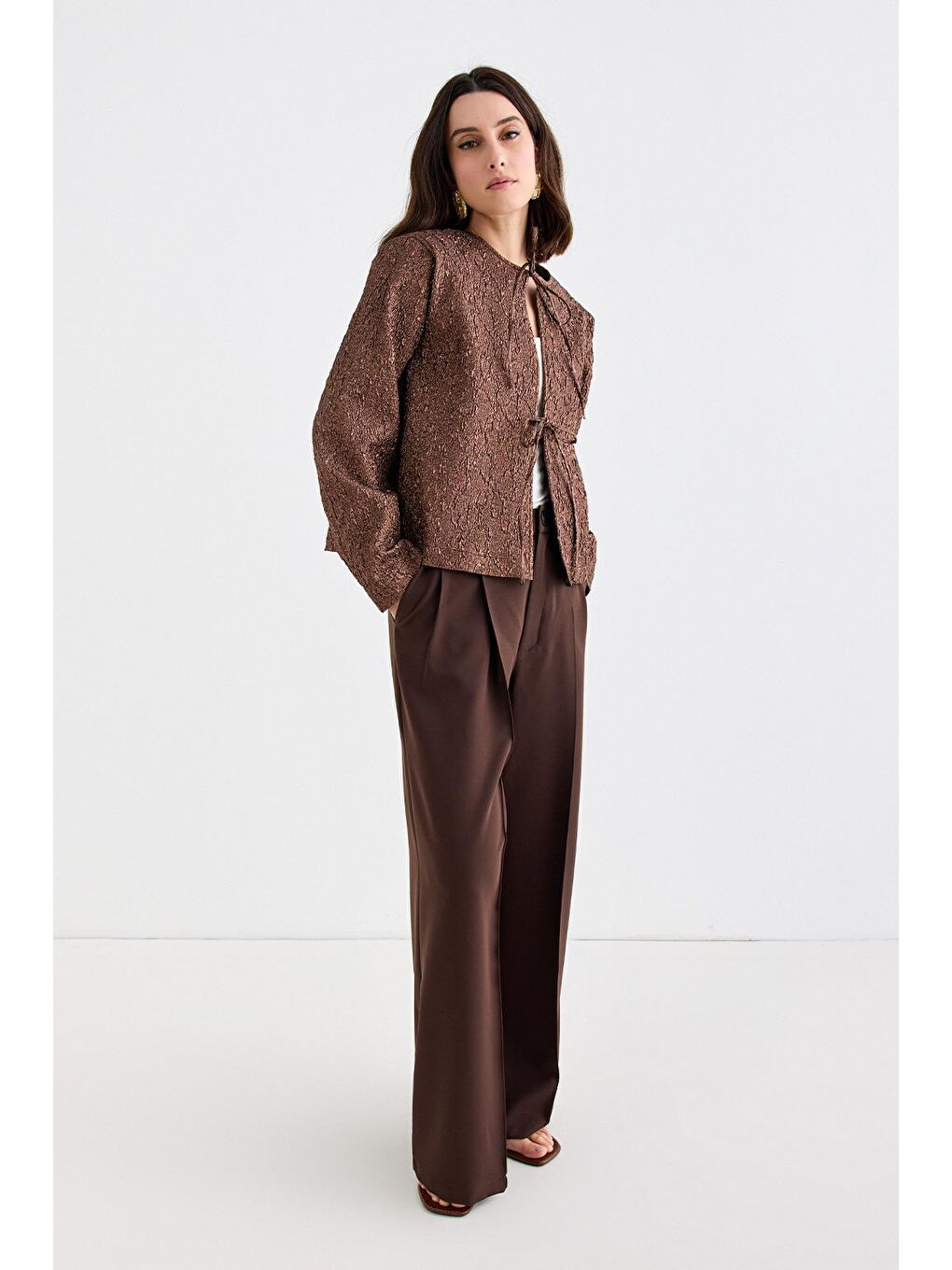 Kahverengi Mia Jakar Midi Ceket Mocha-3