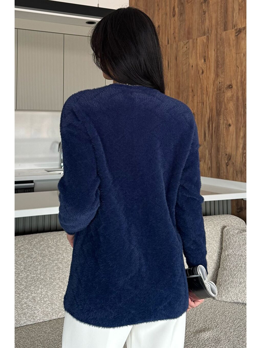 Lacivert Kadın Ön Düğmeli Yumoş İplik Triko Ceket (s-m-l Uyumludur)-3