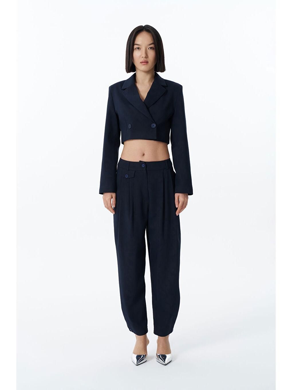 Pile Detaylı  Pantolon Lacivert-1