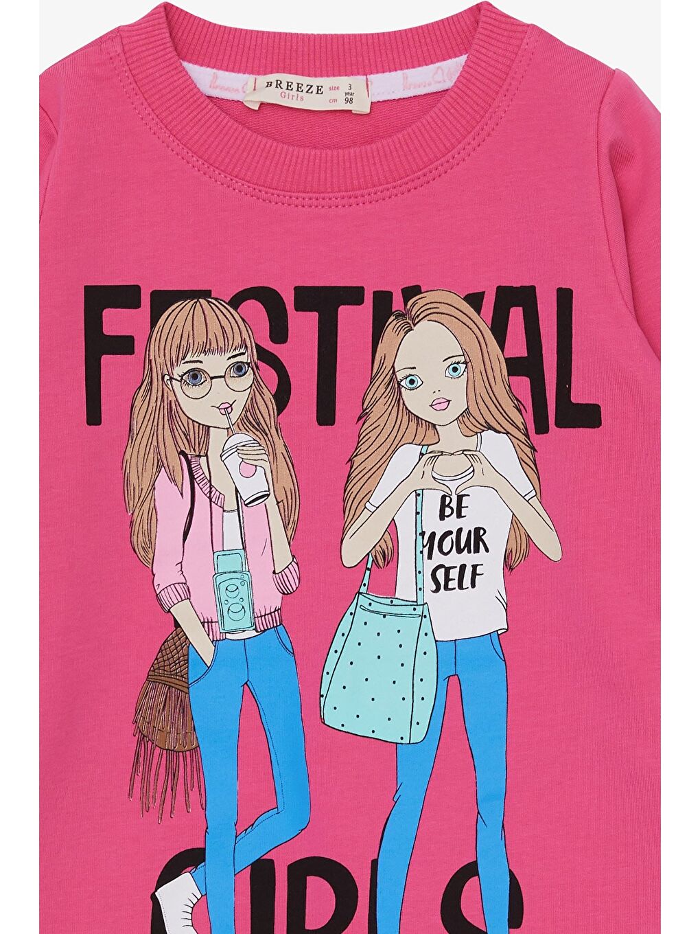 Kız Çocuk Tunik Baskılı Cepli Pembe (3 Yaş)-2