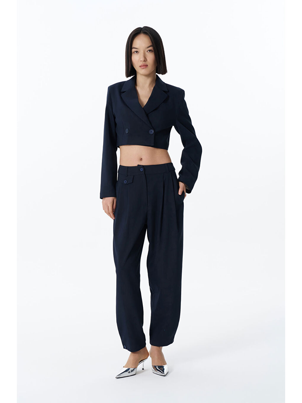 Pile Detaylı  Pantolon Lacivert-3