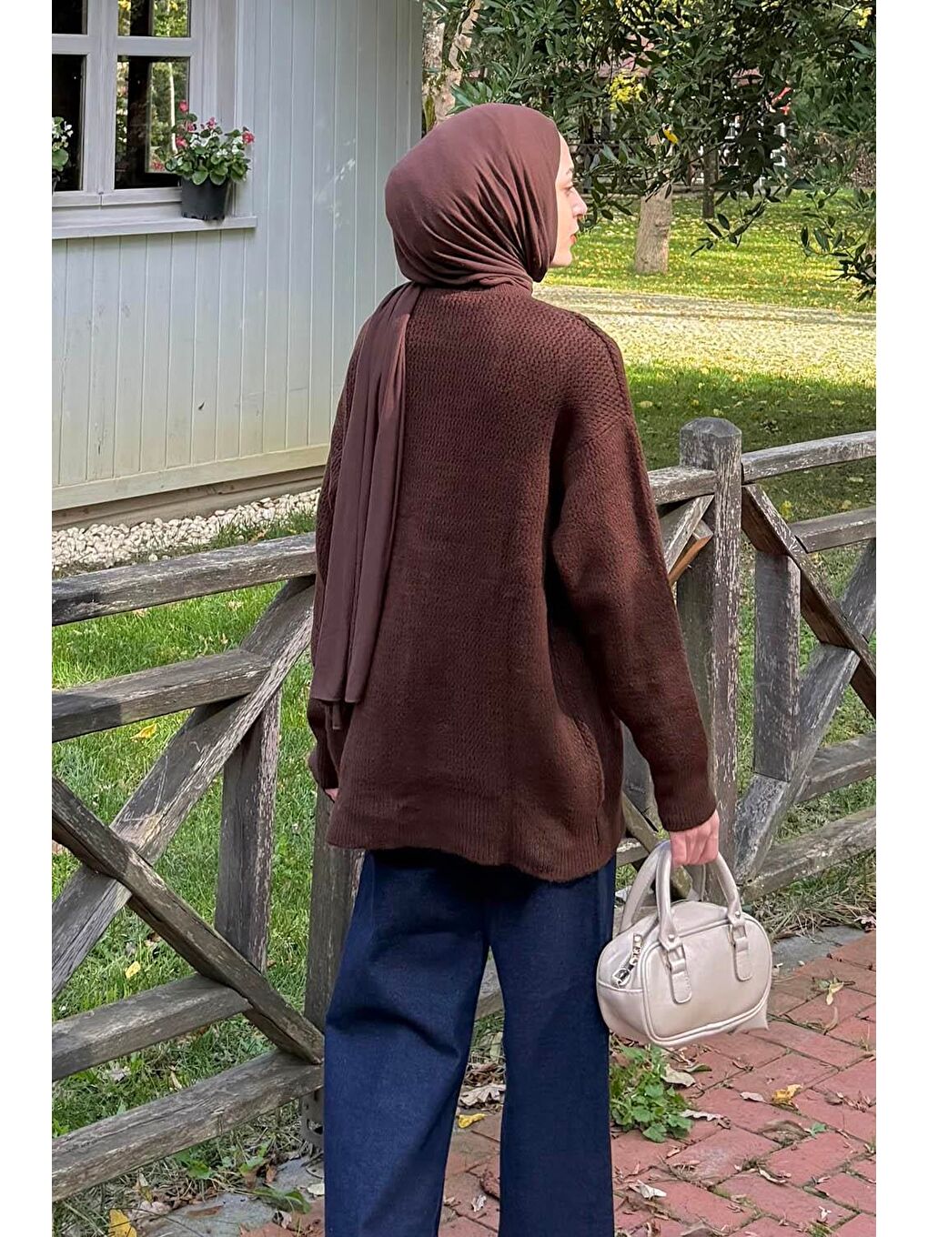 İnce Örgülü Kazak Acı Kahverengi-3