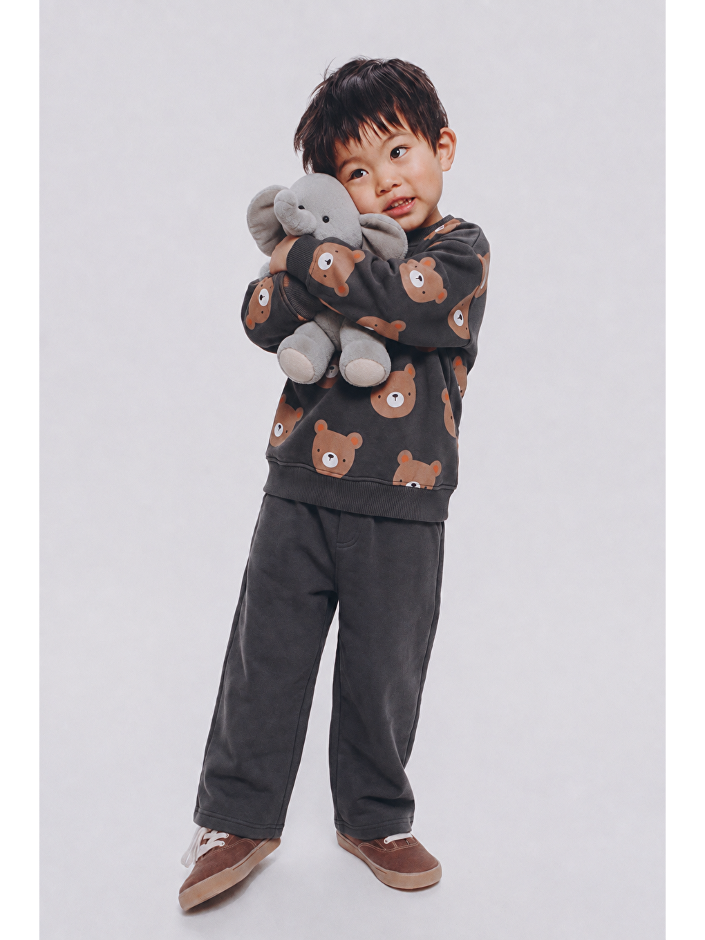 Karışık Çocuk Ayıcık Desenli Antrasit Sweatshirt Ve Bol Paça Pantolon Takımı