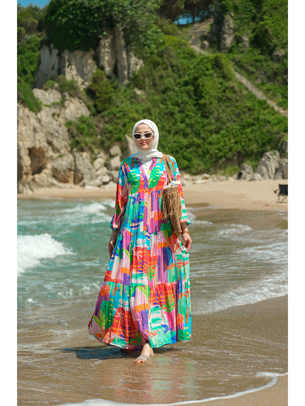 Kadın Karışık Desen Elbise Yeşil-4