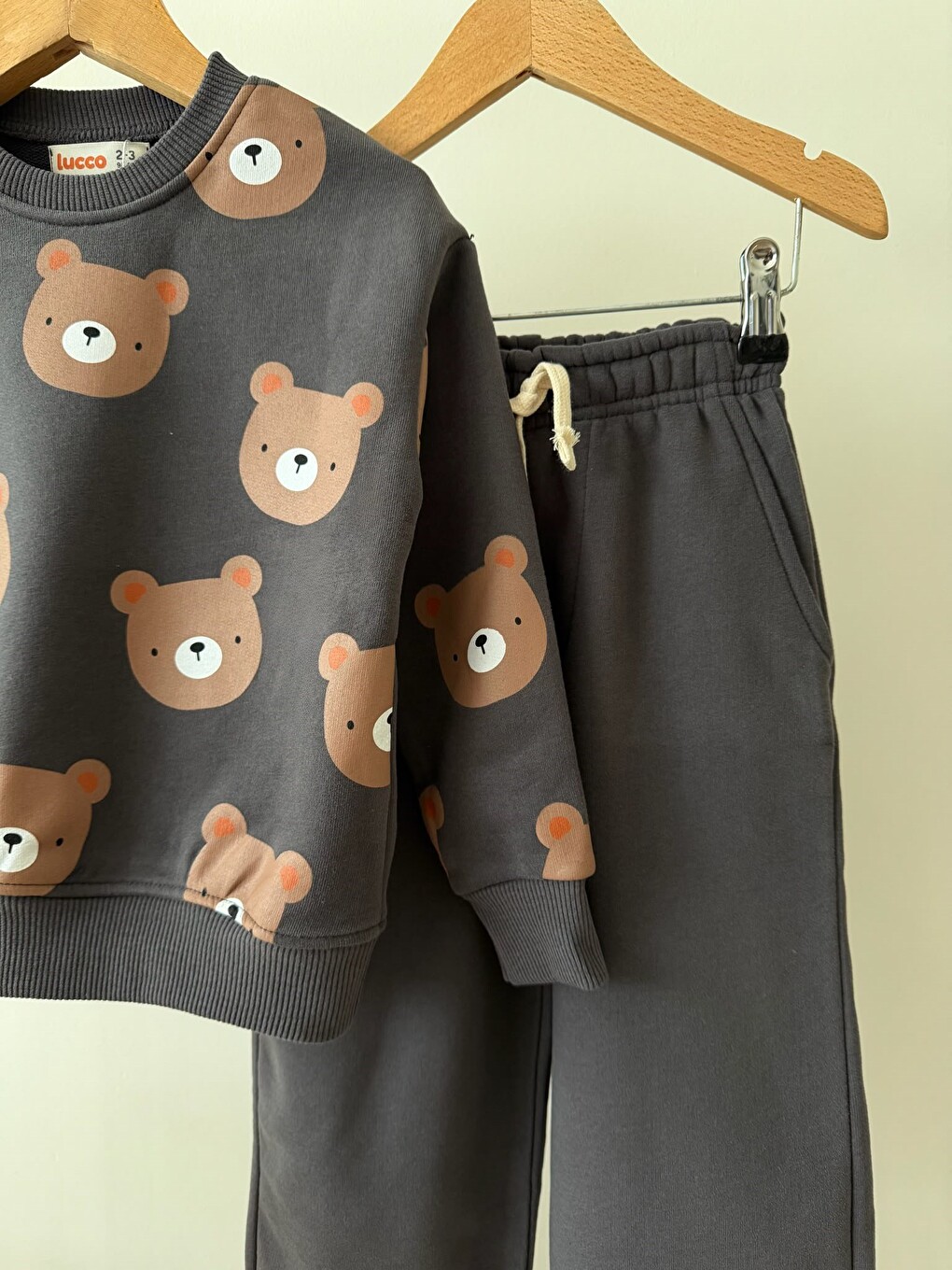 Karışık Çocuk Ayıcık Desenli Antrasit Sweatshirt Ve Bol Paça Pantolon Takımı-2