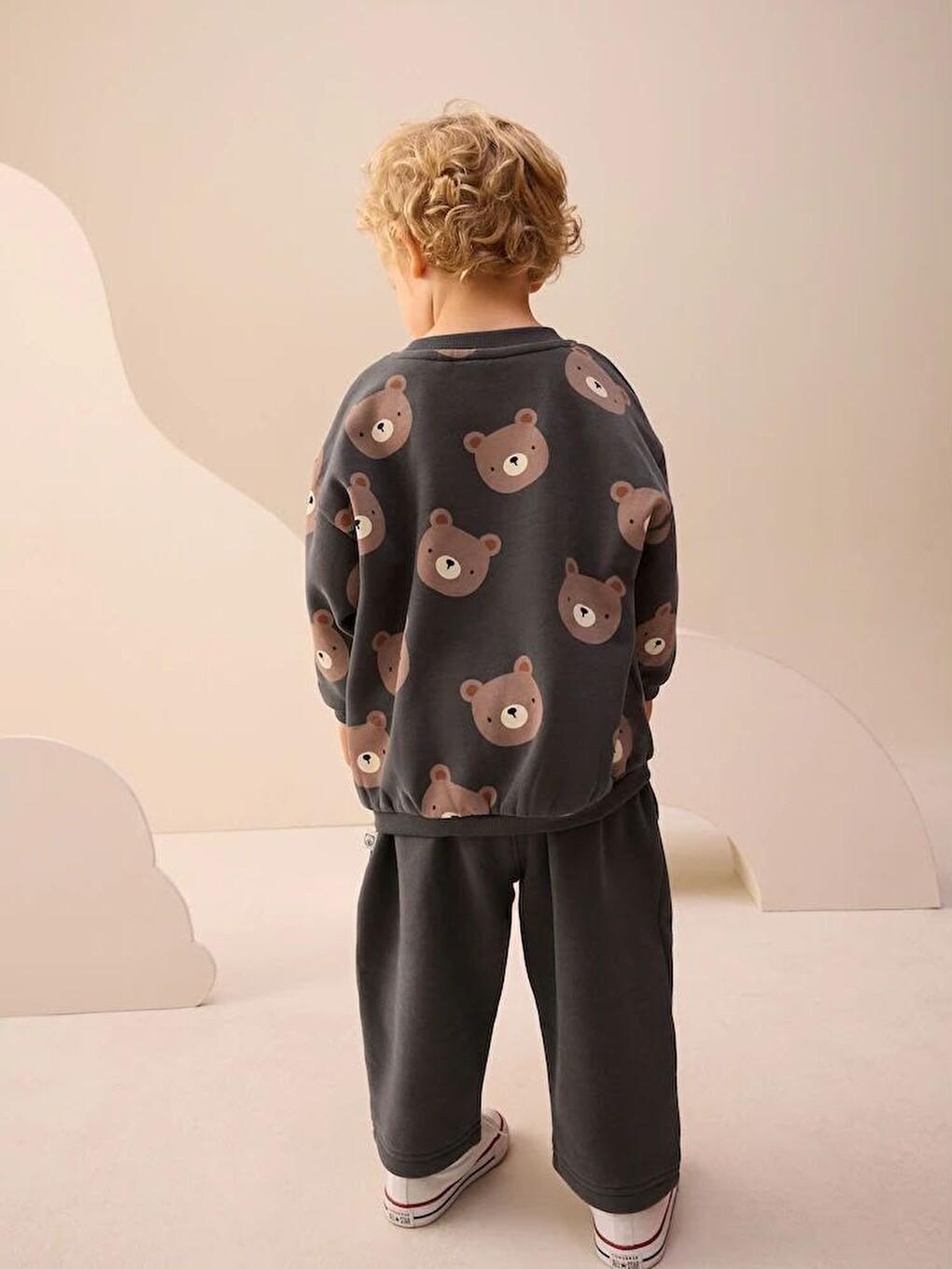 Karışık Çocuk Ayıcık Desenli Antrasit Sweatshirt Ve Bol Paça Pantolon Takımı-3