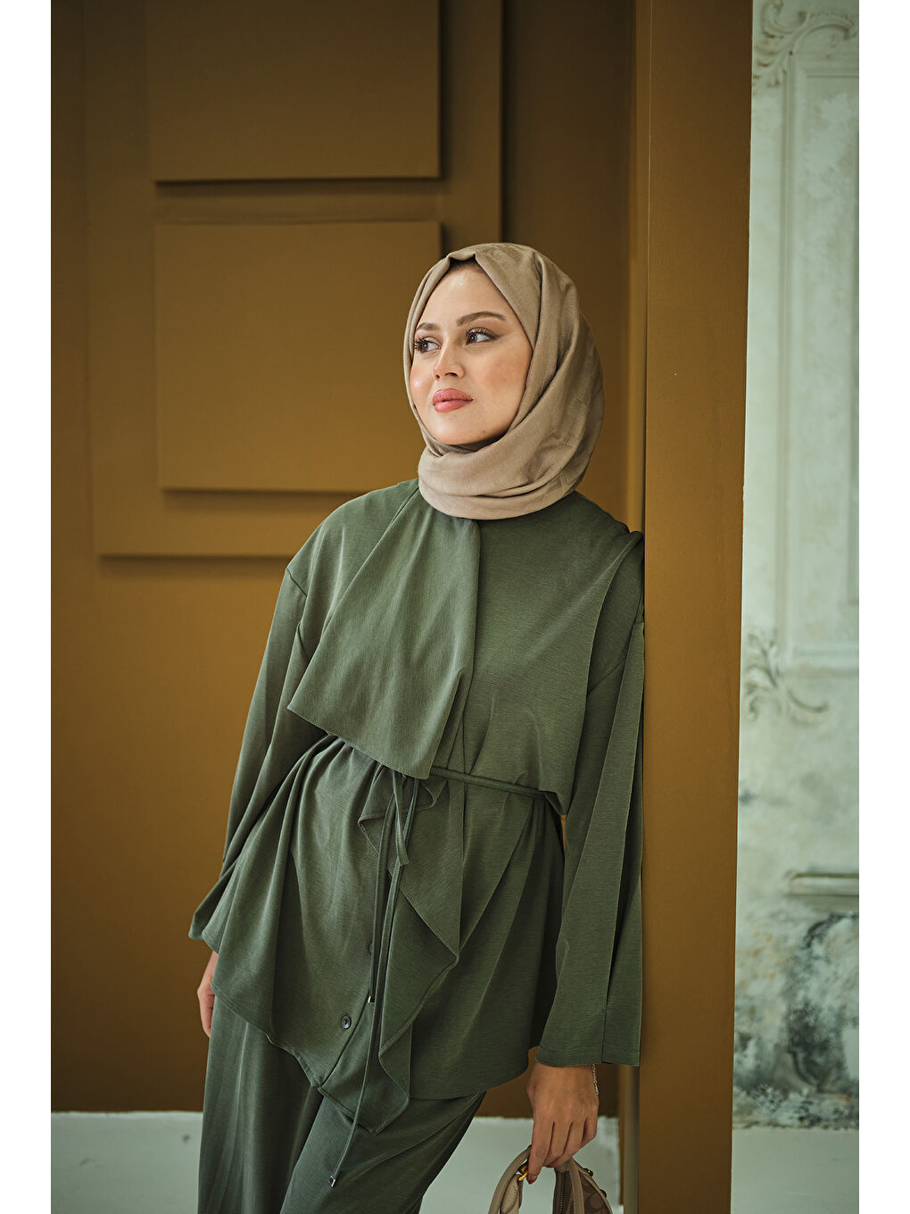 Kadın Omuzdan Volanlı Takım Yeşil-1