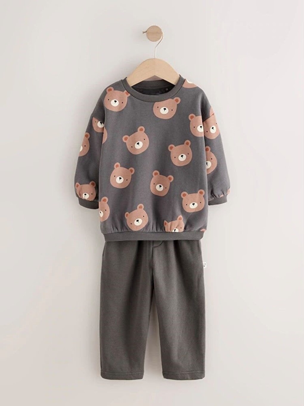 Karışık Çocuk Ayıcık Desenli Antrasit Sweatshirt Ve Bol Paça Pantolon Takımı-4