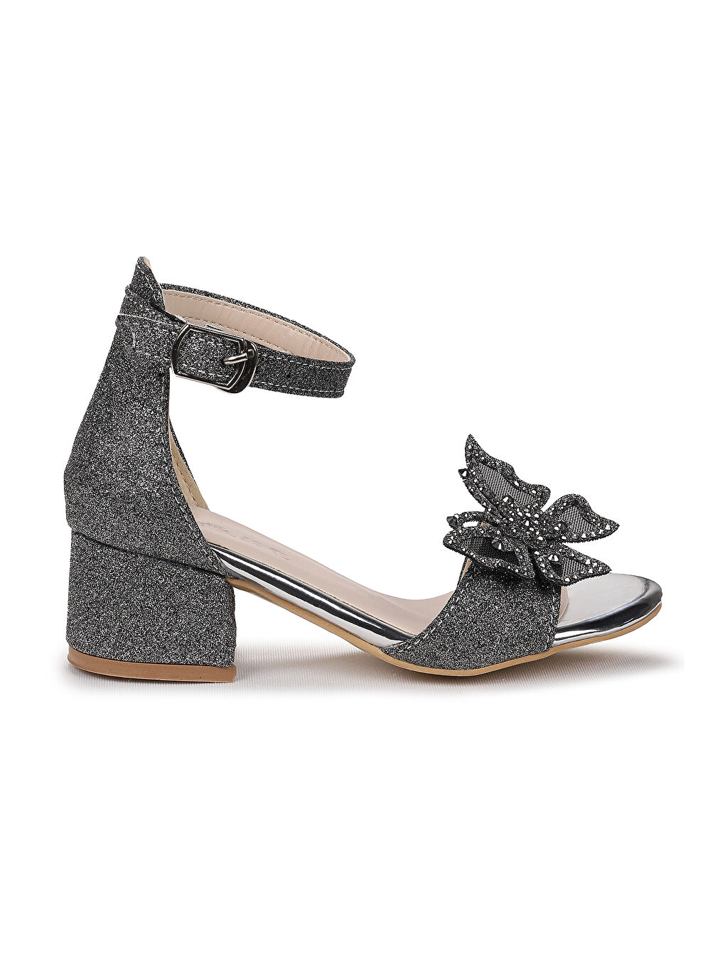 Bej Zete Kum Simli Kız Çocuk 4 Cm Topuklu Sandalet Abiye Ayakkabı-2