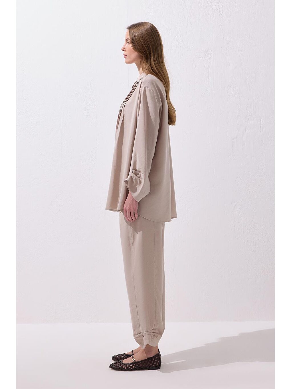 Bej Merly Gömlek Pantolon Takım Taş-4
