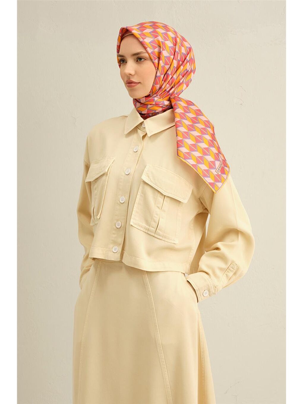 Turuncu Klasik Desenli Saf İpek Sura Eşarp 9309 81-1