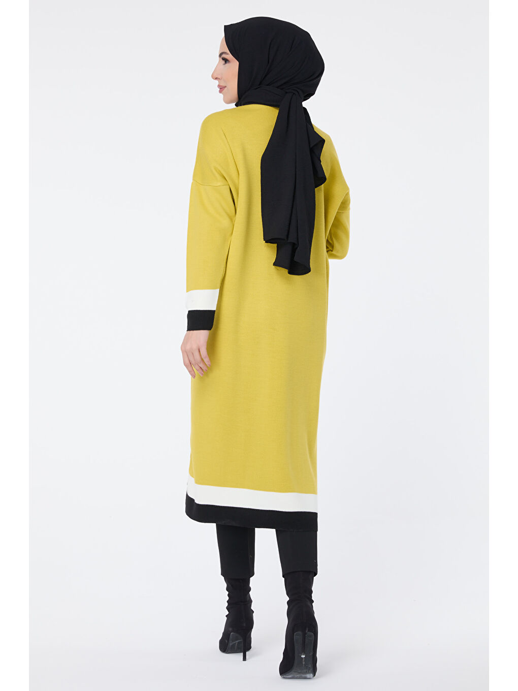 Yeşil Şerit Detaylı Triko Uzun Hırka Fistik Yesili - 27625-4