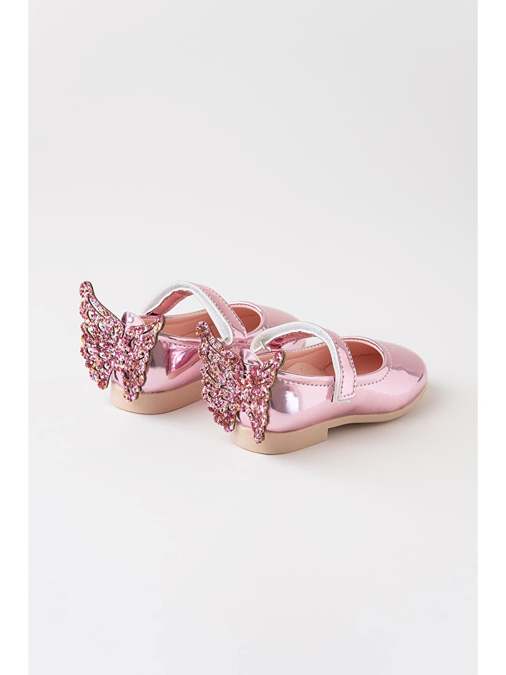 Pembe Papillon Arkası Kelebekli Kız Çocuk Bantlı Rugan Ayakkabı-1