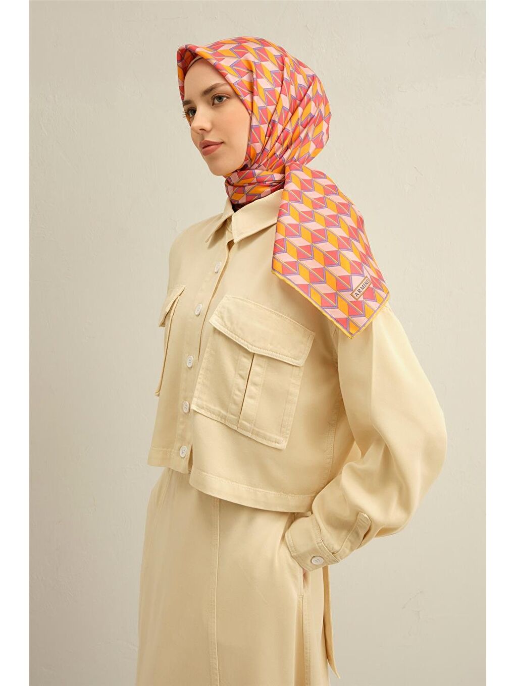 Turuncu Klasik Desenli Saf İpek Sura Eşarp 9309 81-2