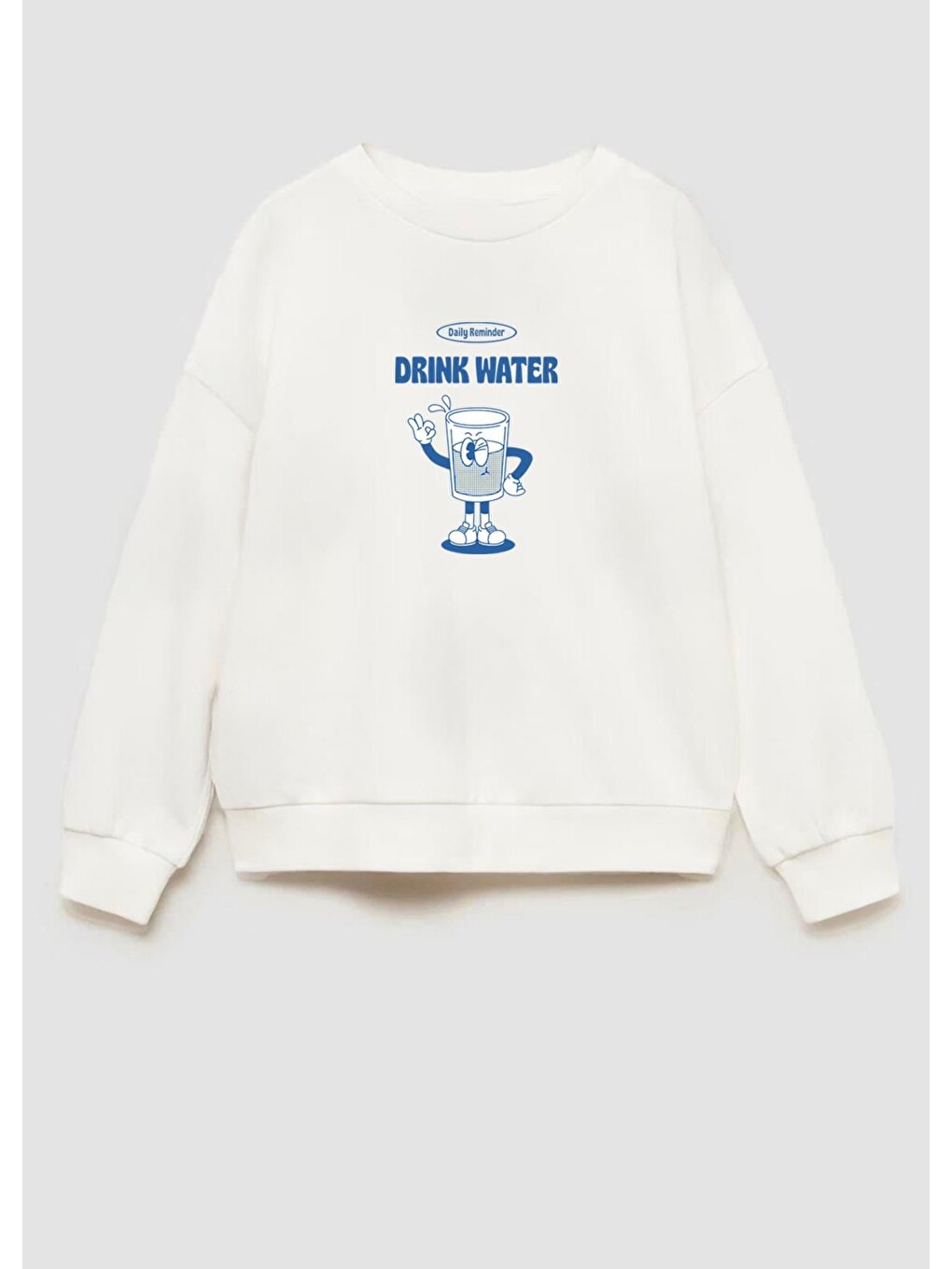 Ekru Unisex Baskılı 3 İplik Kumaş Bisiklet Yaka Sweatshirt-1