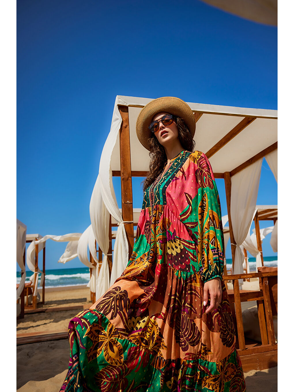 Kadın Geometrik Şölen Elbise Kırmızı-3