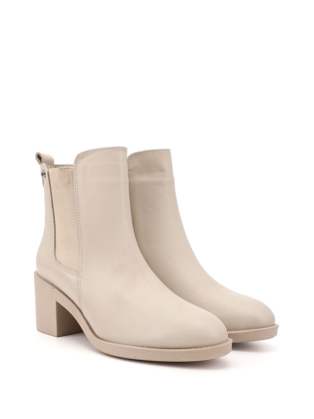 Bej Kadın BEJ-CAMEL Fermuarlı Kalın Topuklu Hakiki Deri Chelsea Bot-1