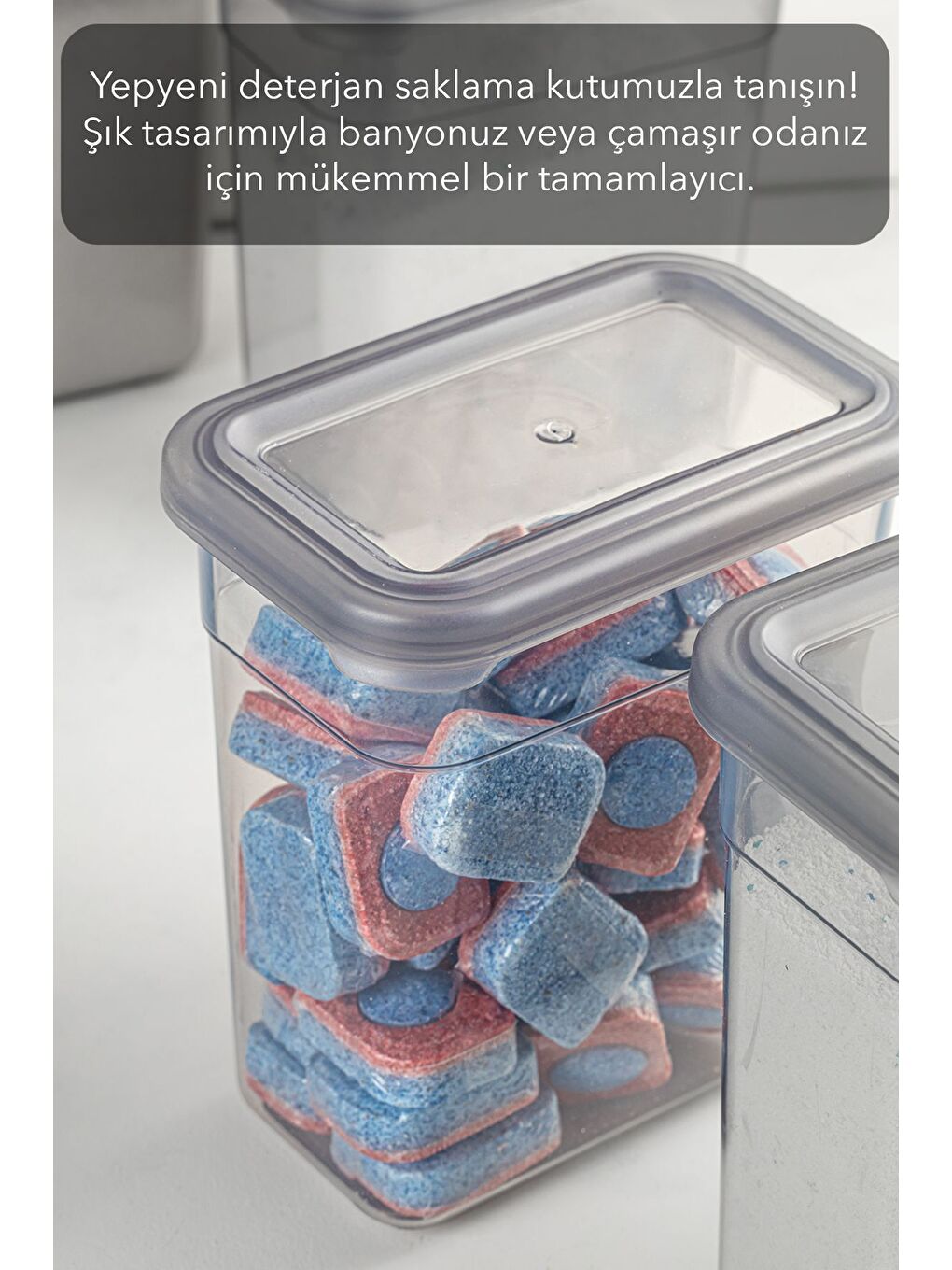 Gri 6 lı Etiketli Deterjan Saklama Kabı Seti   Hava Geçirmez Kapaklı Saklama Kutusu   6 x 1580 ml-2