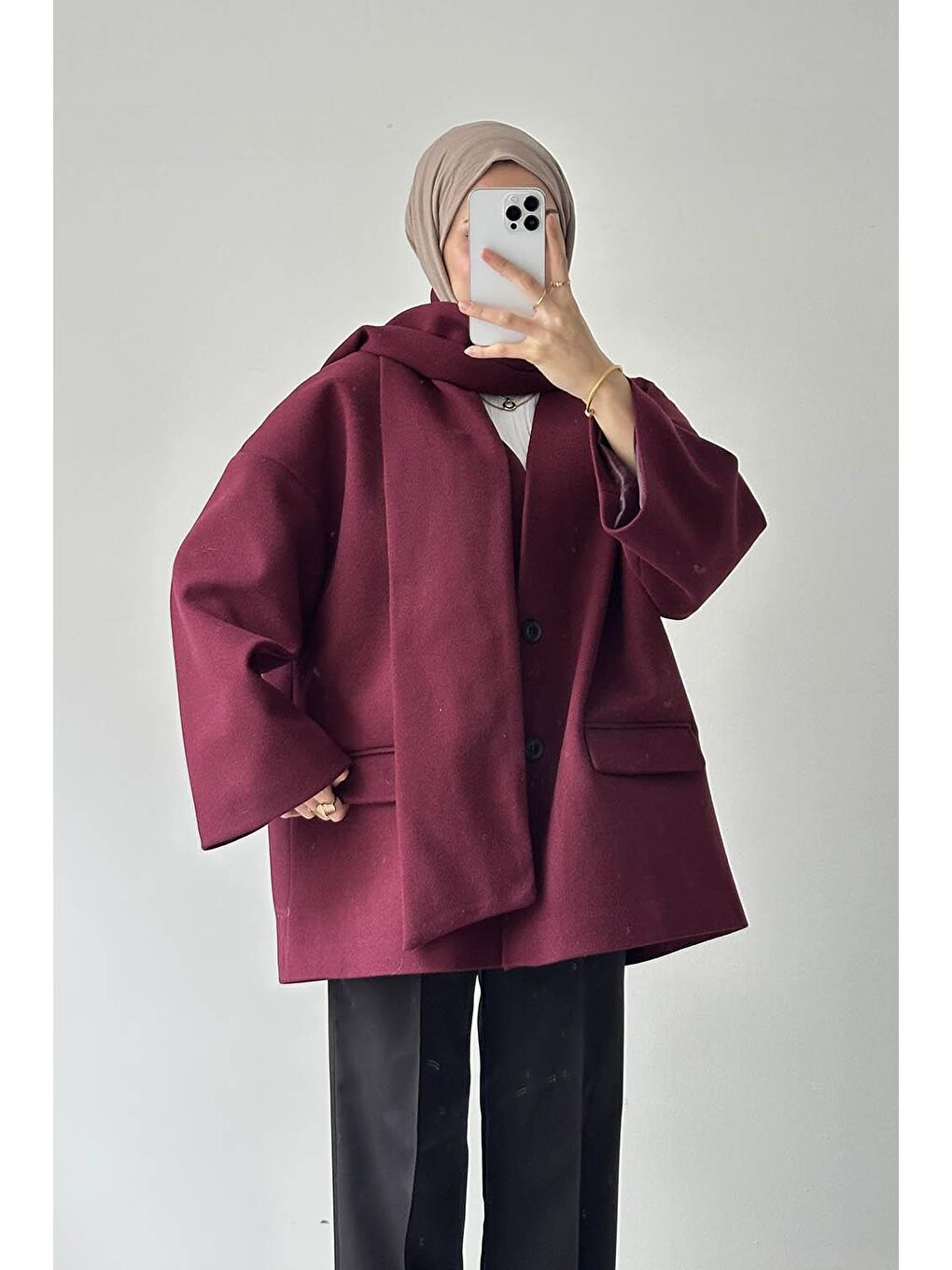 Atkılı Kaşe Kaban Bordo-1