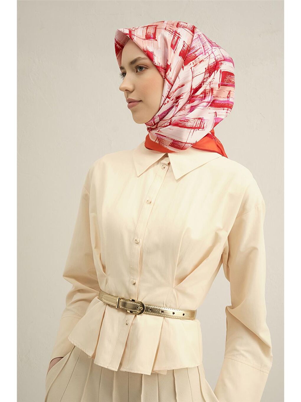 Pembe Klasik Desenli Saf İpek Sura Eşarp 9350 23