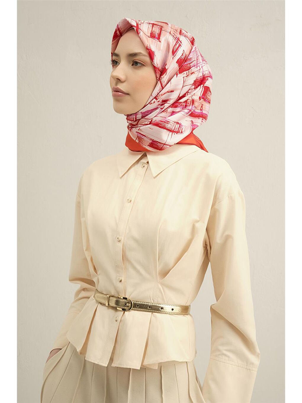 Pembe Klasik Desenli Saf İpek Sura Eşarp 9350 23-1