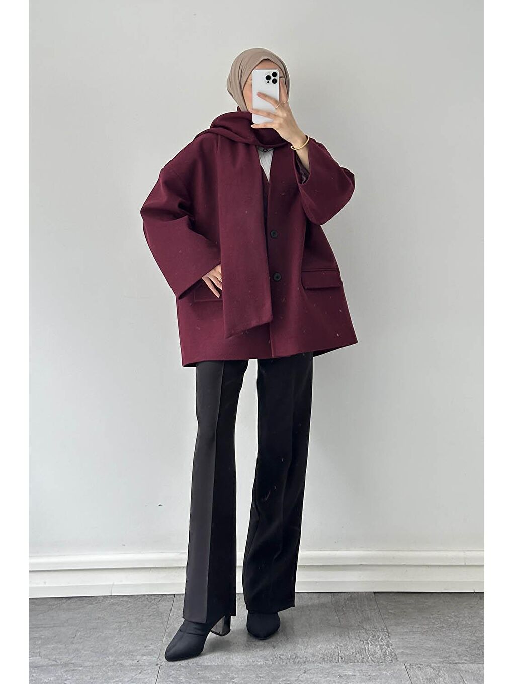 Atkılı Kaşe Kaban Bordo-2