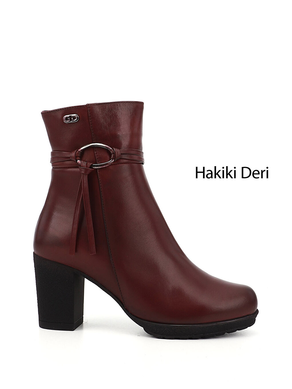 Bordo Kadın BORDO Fermuarlı Kalın Topuklu Hakiki Deri Bot