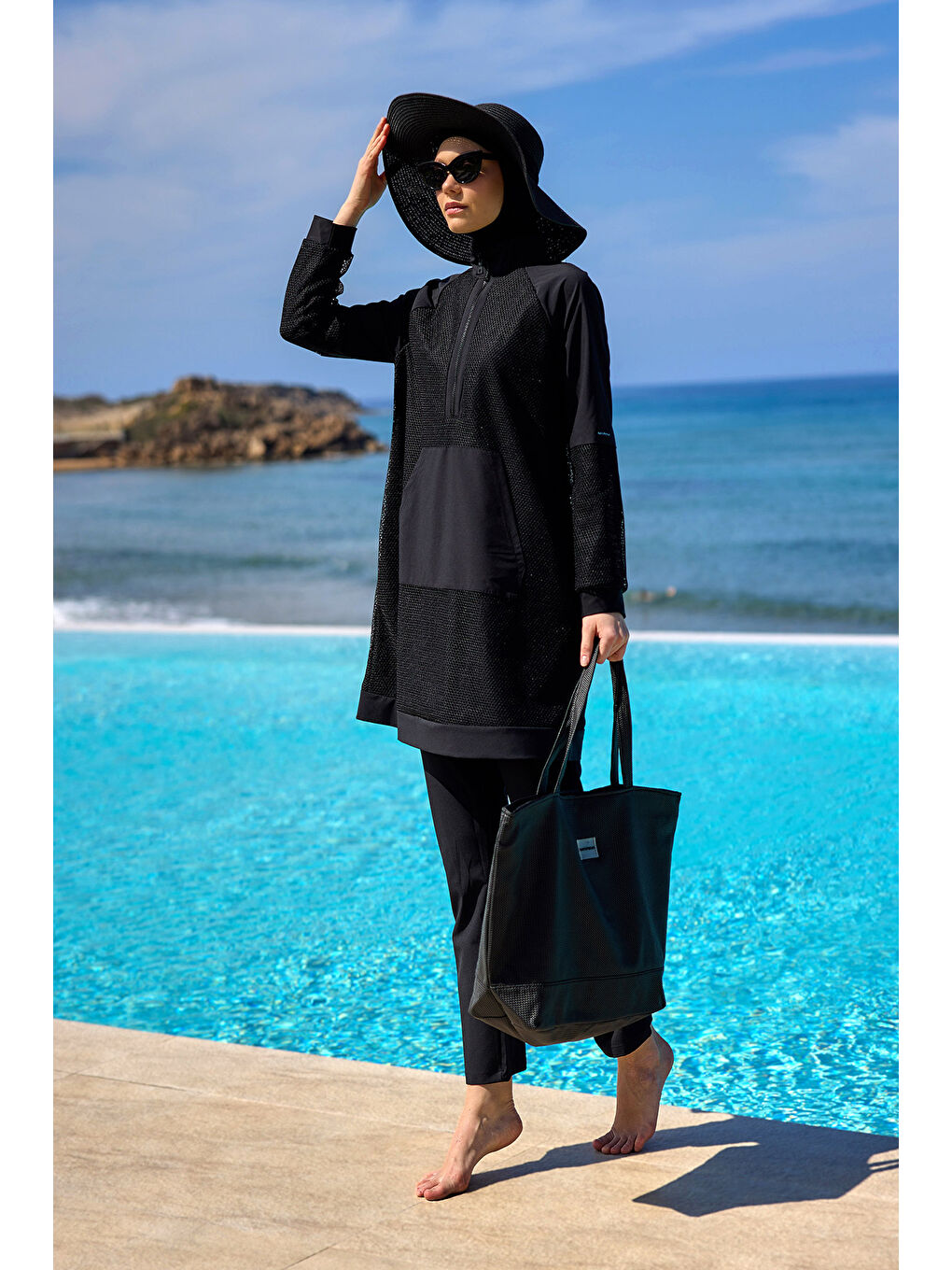 Tam Kapalı Tesettür Mayo M2534-1 Siyah-4