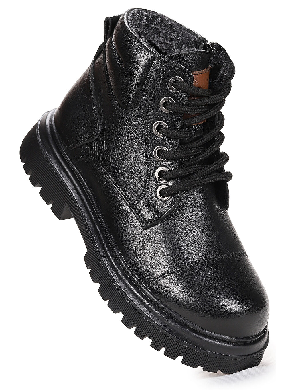 Siyah Seri %100 Deri Fermuarlı Erkek Çocuk Bot Ayakkabı