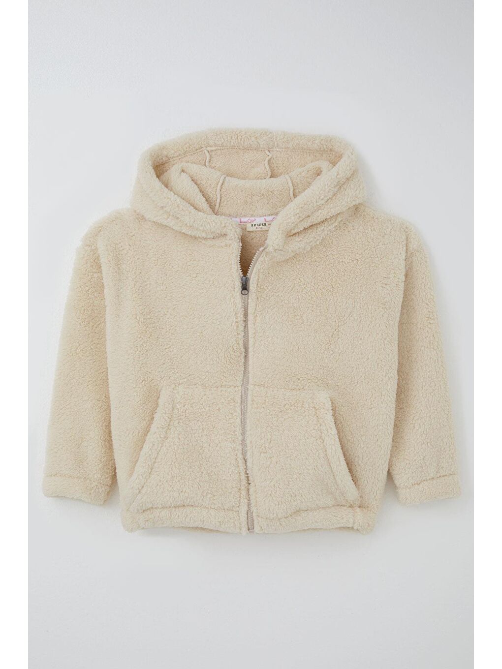 Ekru Kız Çocuk Polar Hırka Kapüşonlu Fermuarlı Cepli Krem (8-14 Yaş)-2