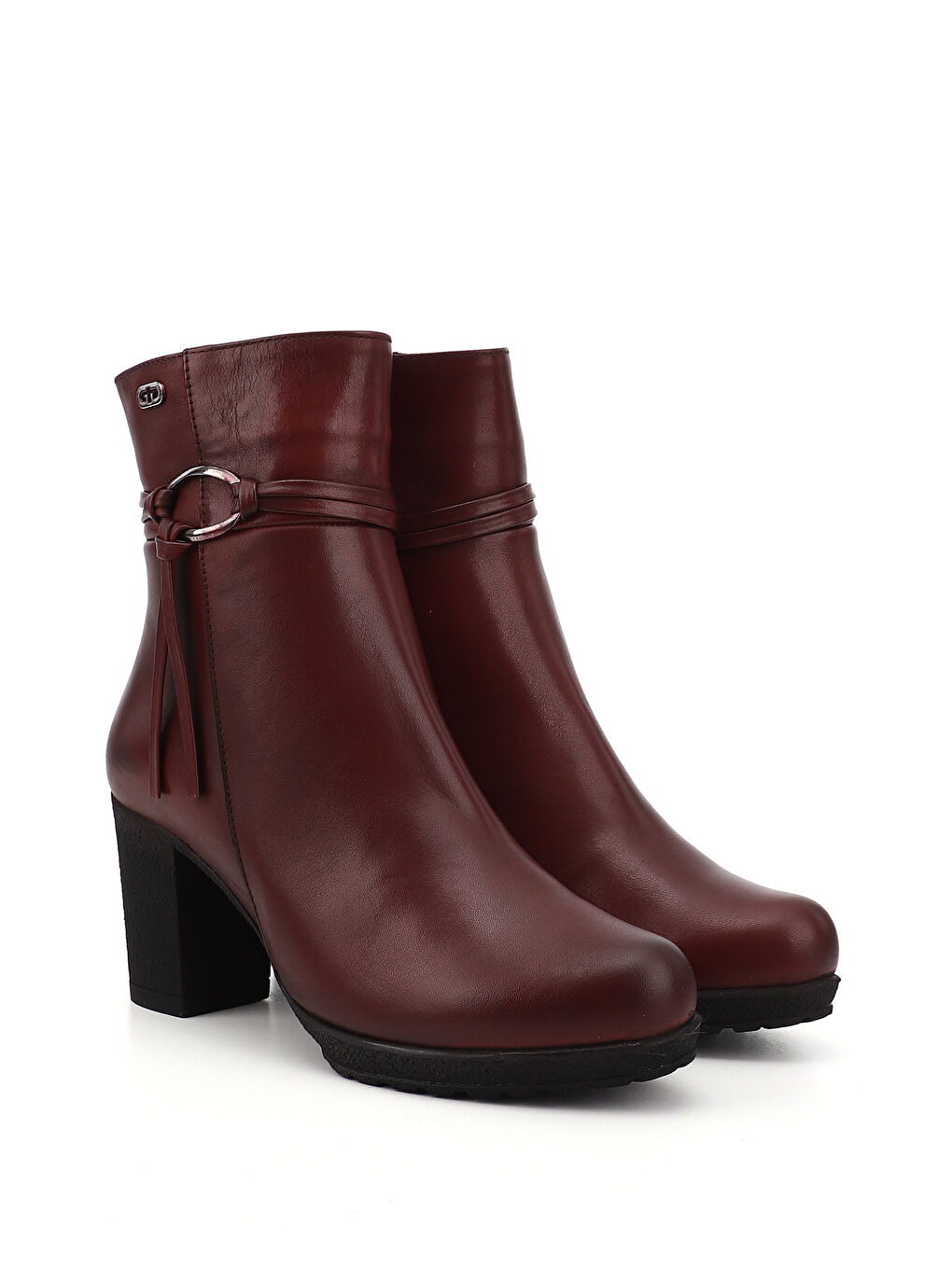 Bordo Kadın BORDO Fermuarlı Kalın Topuklu Hakiki Deri Bot-1