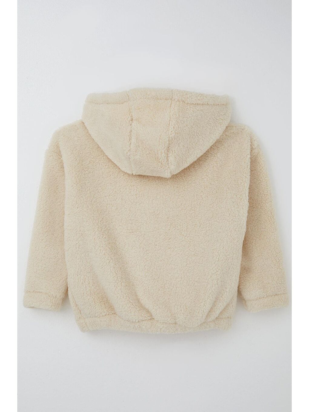 Ekru Kız Çocuk Polar Hırka Kapüşonlu Fermuarlı Cepli Krem (8-14 Yaş)-3