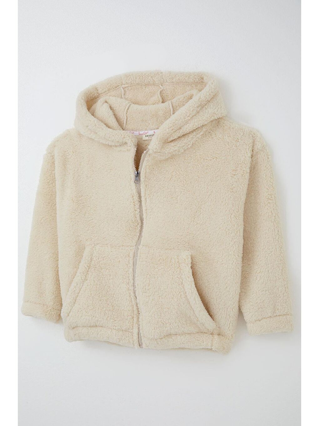Ekru Kız Çocuk Polar Hırka Kapüşonlu Fermuarlı Cepli Krem (8-14 Yaş)-4