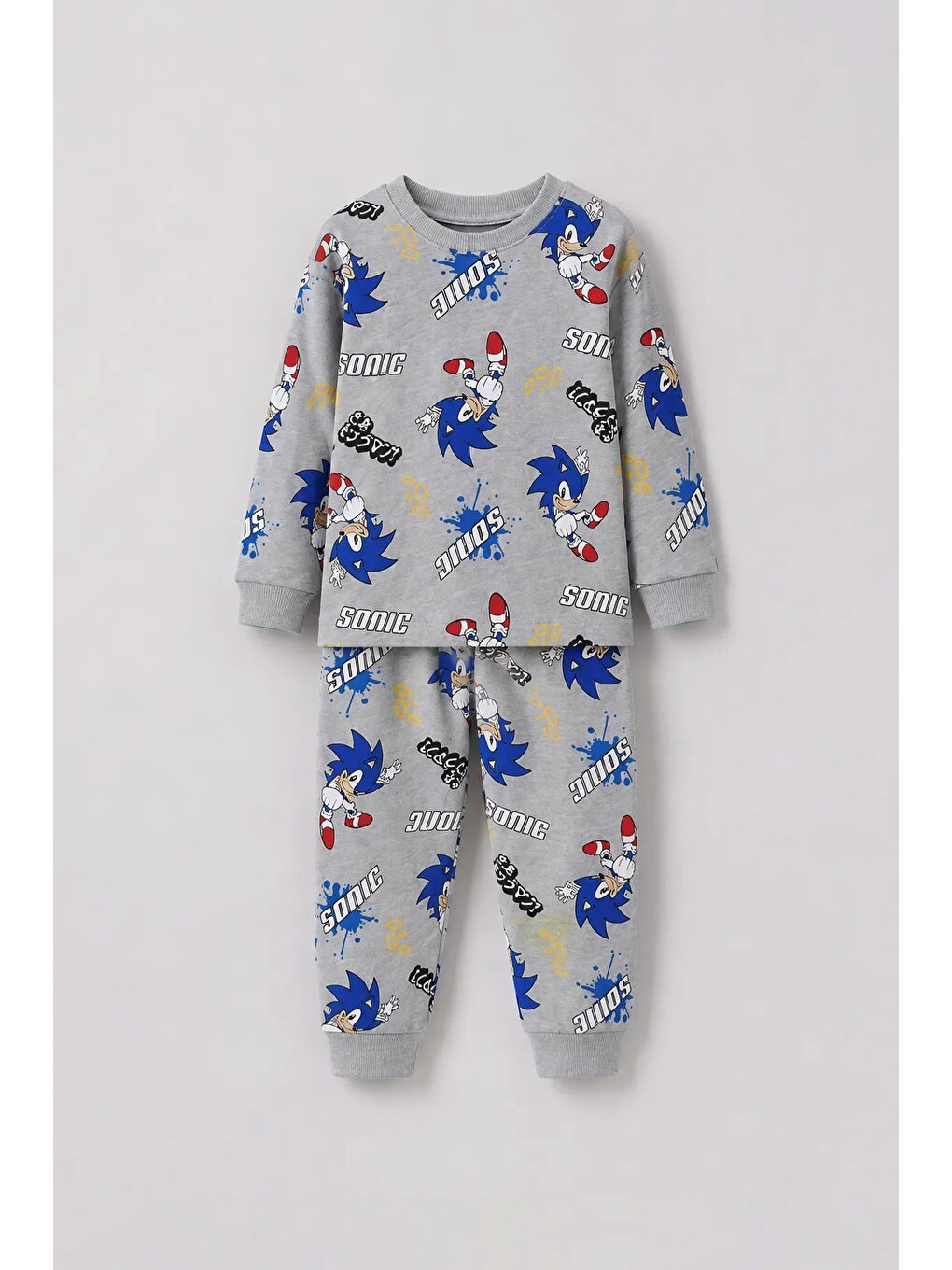The Hedgehog Super Sonic Desenli %100 Pamuk Gri Renk Erkek Çocuk Pijama Takımı-7
