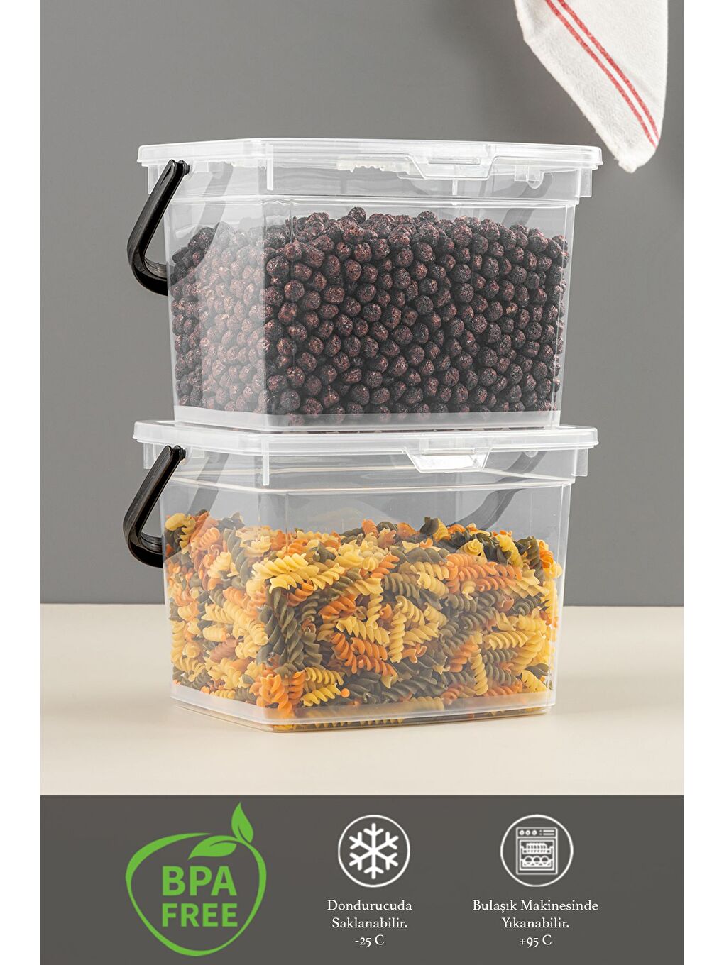 Beyaz 2 Parça Deterjan   Un ve Bakliyat Saklama Kabı Erzak Saklama Kutusu Şeffaf 2 x 4 Lt-1