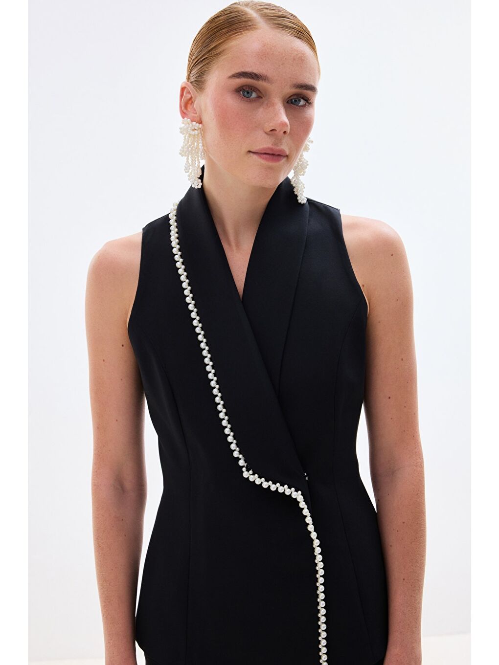 İnci Detaylı Yelek - Siyah-2