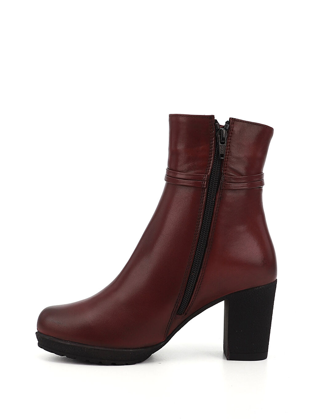 Bordo Kadın BORDO Fermuarlı Kalın Topuklu Hakiki Deri Bot-2